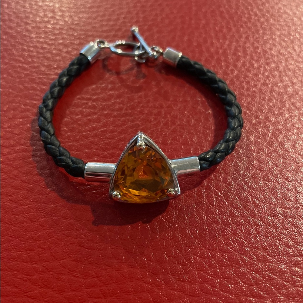 Brand New With Tags Citrine Bali Couture 18k Gold SS Leather Bracelet